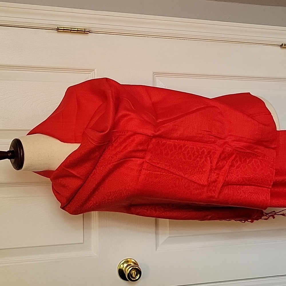 Red pashmina paisley f r inge wrap, scarf